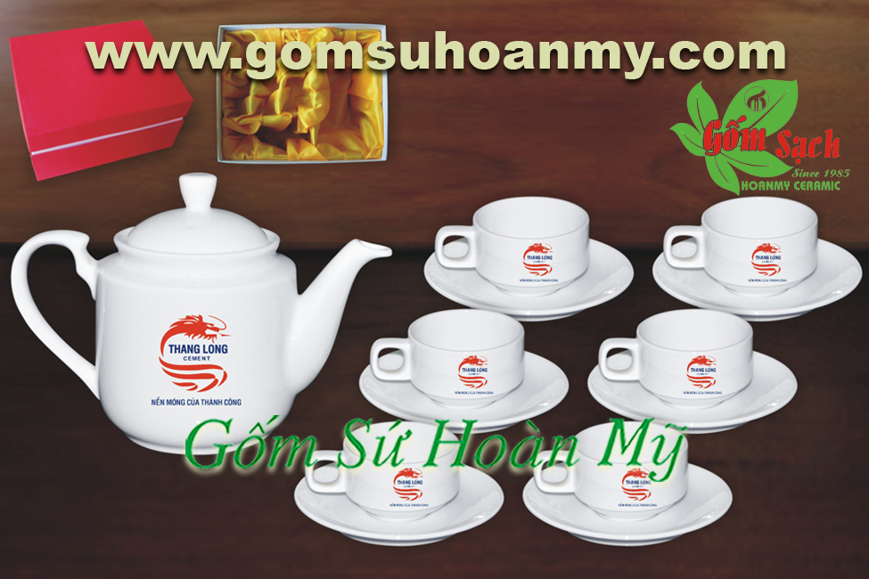 Bộ ấm trà cao cấp kèm hộp xi 3 lớp in logo XM Thăng Long